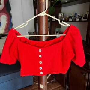 Red Linen Crop Top